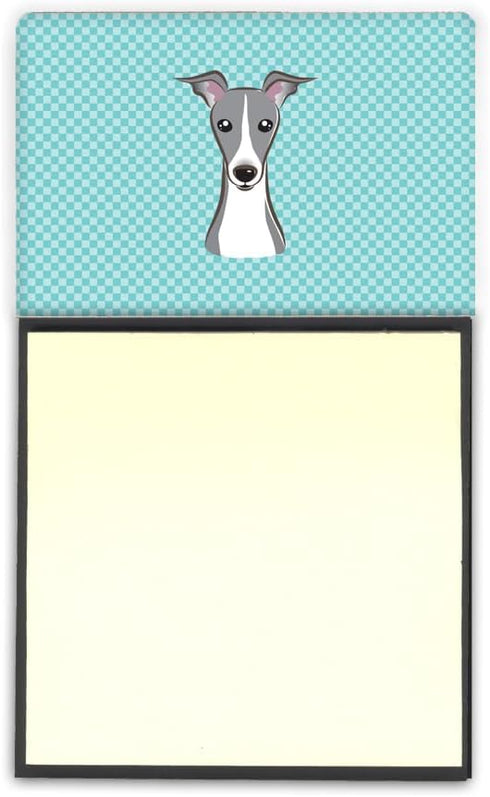 Carolines Treasures Checkerboard Blue Italian Greyhound Sticky Note Holder, Large Multicolor