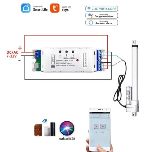 2CH WiFi RF Wireless Switch Relay, Compatible with Alexa Google Home, Inching Self-Locking Interlock Mode (Smart Life