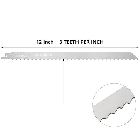 Frozen 5 Pack, 12" A-KARCK Food Reciprocating Saw Blades for Meat Unpainted Stainless Steel Saw Blades for Food Cutting