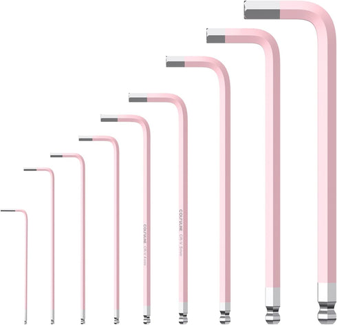 COLFULINE 9 PCS PINK Allen Key Set, Long Ball End Hex Key Set, Cr-V Allen Wrench Set for Home Repair
