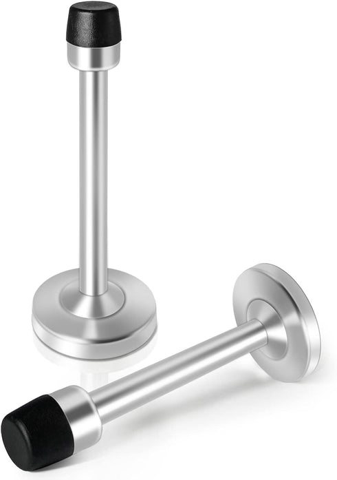 Door Stoppers - 6 Inch Long Brushed Nickel Wall Mounted Door Stop with Sound Dampening Rubber Bumper, 2 Pack