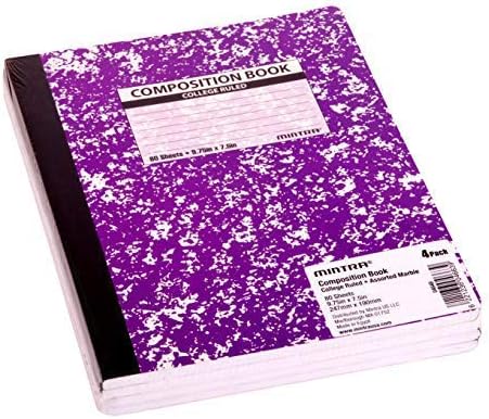Mintra Office Composition Books - Sturdy Flexible Cover, 4 Pack Assorted Marble Composition, College Ruled