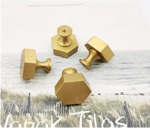 WenRan Closet 28mm (1) Pure Brass Color Scandinavian Gold Hexagonal Cabinet Shoes Wine Bedside Table Drawer Door Long