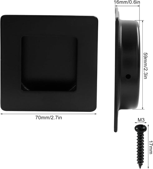 2 Pack Square Sliding Cabinet Finger Pulls, Stainless Steel Recessed Flush Pocket Pulls, Inner Dia 2.3 Inch(59mm) Closet Door Handle with Screws for Bypass Door, Barn Door, Black by Waziaqoc