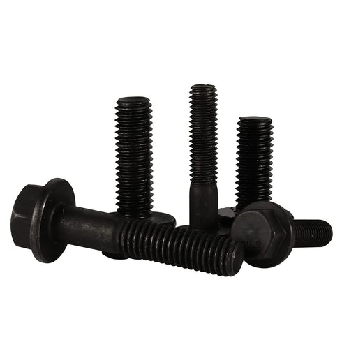 M6 x 35mm Flanged Hex Head Bolts, Alloy Steel 10.9 Class, Black Oxide Finish, Partially Threaded, 20 PCS