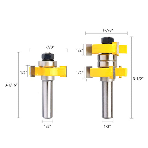 Set 1-1/2" 1/2 Inch Adjustable Tongue and Groove Router Bit Stock Woodworking Cutting Milling Tools Shank
