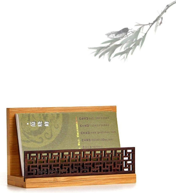 Japanese Garden Style Wood Business Card Holder for Desk Organizers and Accessories