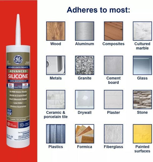 GE Sealants & Adhesives 281 Advanced Silicone 2 Kitchen & Bath Sealant, White, 2.8oz