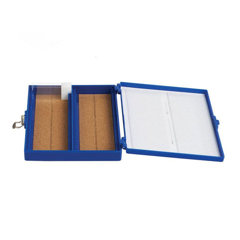 Heathrow Scientific HS15994A Premium Microscope Slide Box, 100-Place, Cork, ABS, Blue