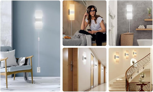 GOODATE 3000K-6500K 10%-100% 12W 6FT 1 Pack Plug in Wall Sconces with Stepless Adjustable Colors and Brightness