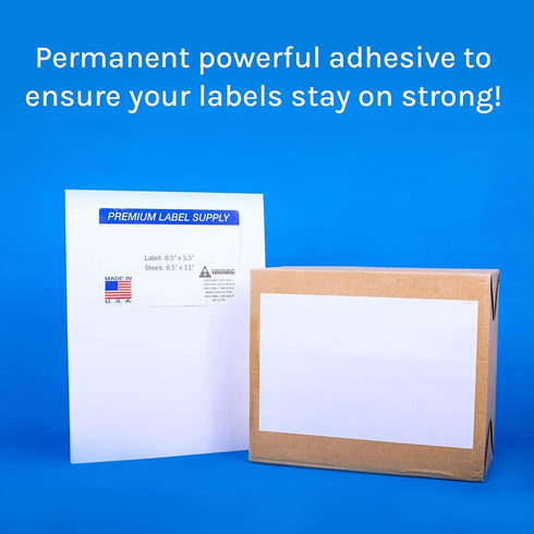 Premium Label Supply White Sticker Half Sheet Labels – 8.5" x 5.5" – 25 Sheets (2 per Sheet) - 50 Total Adhesive Labels