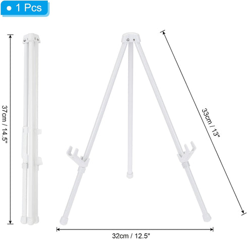 PATIKIL 1Set Tabletop Easel Stand for Display, 14in Table Top Easel Stand Small Portable Tripod Aluminum for Signs Poster Art Painting Decor Picture Photo Wedding, White