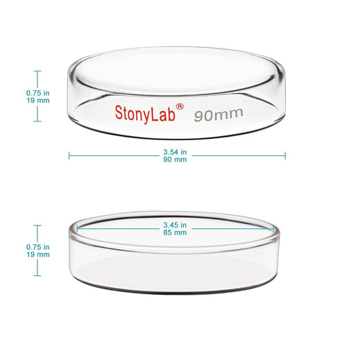 stonylab Glass Petri Dish with Lid - 5-Pack Borosilicate Glass Cell Culture Dish, Clear Autoclavable, 90x20 mm