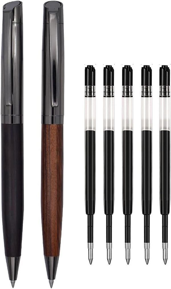 Elegant Wood Ballpoint Pen Set, Fancy Writing Pens with Black Ink and 4 Extra Refills, Graduation Gift Pen