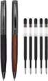 Elegant Wood Ballpoint Pen Set, Fancy Writing Pens with Black Ink and 4 Extra Refills, Graduation Gift Pen
