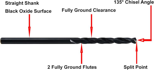 MAXTOOL 5/32"x6" 4pcs Identical HSS M2 Extra Long Aircraft Extension Drills, Deep Twist Drill Bits, Straight Shank
