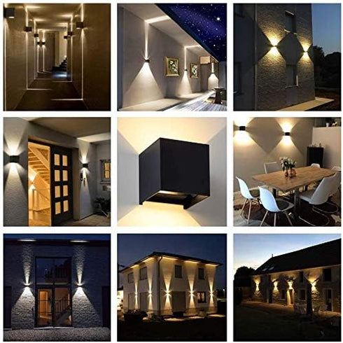 100-277V 3000K 2 6W LANFU LED Aluminum Waterproof Outdoor Wall Sconce, Outdoor Cube Square Wall Light Warm Light LEDs