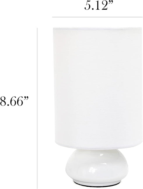 LT2043-WHT-2PK 9" 2 4 Settings Set Simple Designs Gemini Pk Contemporary Touch Metal Mini Round Table Lamp w Fabric