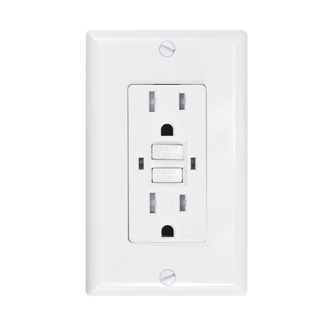 GFC2301 Duplex Self-Test Tamper and Weather Resistant GFCI Outlets with Wall Plate, 15 Amp 120V AC, White
