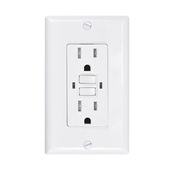 GFC2301 Duplex Self-Test Tamper and Weather Resistant GFCI Outlets with Wall Plate, 15 Amp 120V AC, White