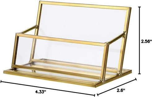 Hipiwe Vintage Gold Metal Business Card Holder Stand, Office Desktop Countertop Name Card Display Organizer