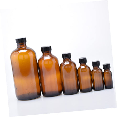 Set 4 of Refillable Amber Glass Boston Round Bottles for Mouthwash and Syrup