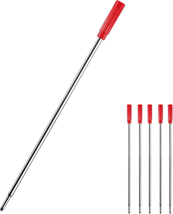HeTaoCat Red Ink Refill Pack of 5, Replaceable Ballpoint Pen Refills, Medium Point Metal Refill (Red)
