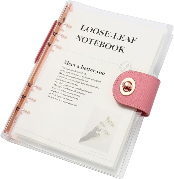 Clear A5 Refillable Notebook Binder with 90 Sheets Lined Paper Rose Gold