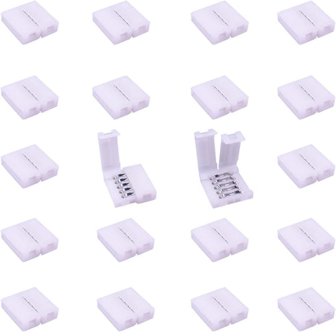 20pcs RGBW LED Strip Connector 5 Pin 12mm Wide RGBW 5050 Tape Connector, 5-Conductor Snap Down Rope Connector.