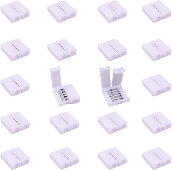 20pcs RGBW LED Strip Connector 5 Pin 12mm Wide RGBW 5050 Tape Connector, 5-Conductor Snap Down Rope Connector.
