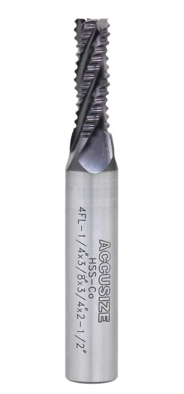 Accusize Industrial Tools M42 8% Cobalt TiAlN Roughing End Mill, 1/4" Diameter, 3/8" Shank Diameter