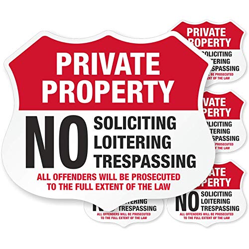 SmartSign Private Property Decals Set, Pack of 5, No Soliciting, No Loitering, No Trespassing