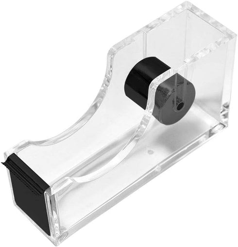 Multibey Clear Black Acrylic Tape Dispenser, Heavy Duty 1-Inch Core Nonslip Desktop Adhesive Tape Cutter with 1 Roll