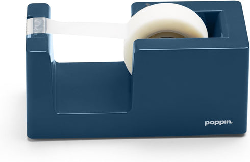 Poppin Desk Tape Dispenser - Stylish Non-Skid Weighted Base, Includes Roll of Tape (White)