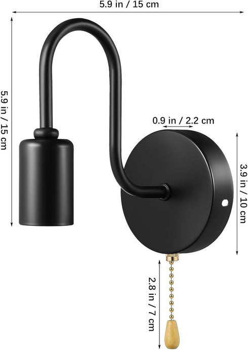 SEWACC Vintage Industrial Pull Chain Wall Sconce with Switch Black Wall Lamp Fixture for Indoor Hallway Bedroom
