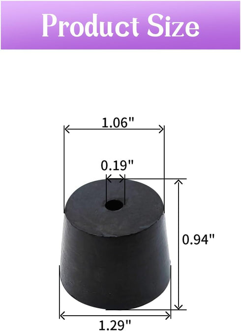 PENCK 6pcs Rubber Stopper with Hole 27mm to 34mm Tapered Plug Black Test Tubes Bungs Stoppers for Lab Home Use