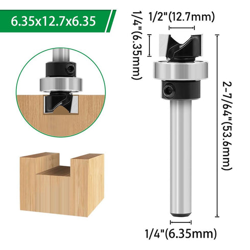 Ozmatip 5pcs 1/4 1/4", 3/8", 9/16", 3/4", 1" Pattern Flush Trim Router Bit Shank, Carbide Tipped Top Bearing Template