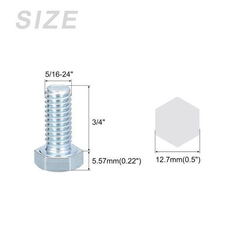Hex Bolts (5/16-24x3/4") 100Pcs, Carbon Steel Zinc Plated Fully Threaded Hex Head Screw Bolt for Furniture