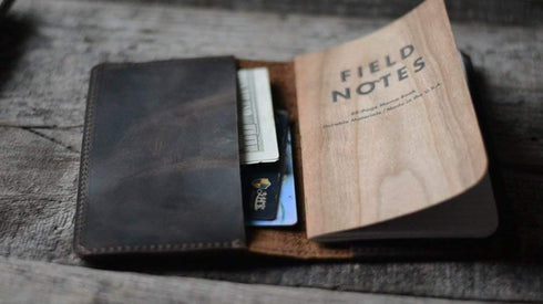 JJNUSA Distressed Leather Checkbook Journal Cover for Field Notes, Moleskine Cahier Notebook, Dark Brown