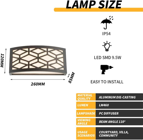 Modern Aluminium Wall Mount Lamp,Waterproof Outdoor Black Sealed Step Lighting Transmission Exterior Sconce Classic LED