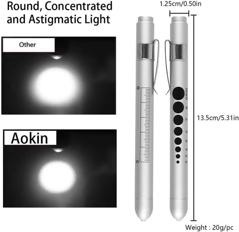 Aokin Medical Pen Light for Nurse Doctor, Reusable LED Medical Penlight Flashlight with Pupil Gauge and Ruler, White