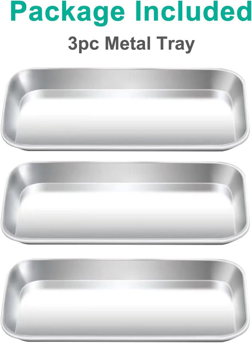 3pcs Metal Tray, Stainless Steel Tray for Tattoo Supplies, Resin, Bathroom, Lab Instrument