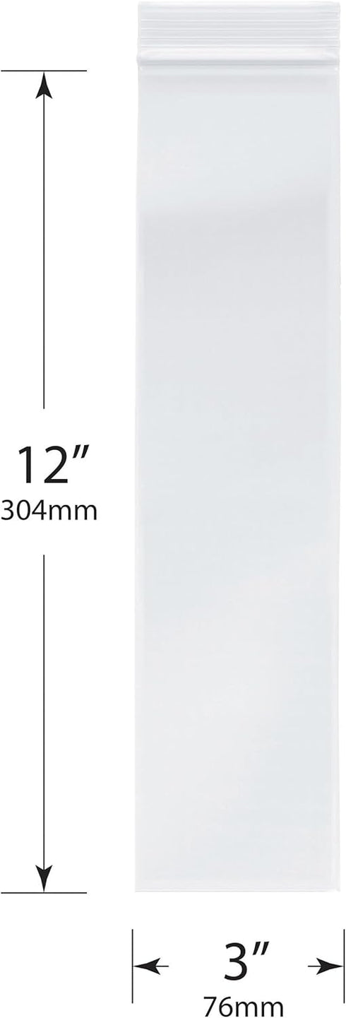 Plymor 3" x 12" Zipper Reclosable Plastic Bags (Pack of 200), 2 Mil