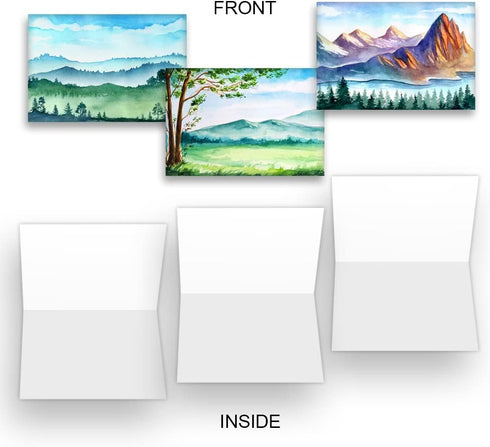 Wright Home & Gift Watercolor Landscapes - All-Occasion Blank Note Greeting Cards 10 Pack Assortment with Envelopes