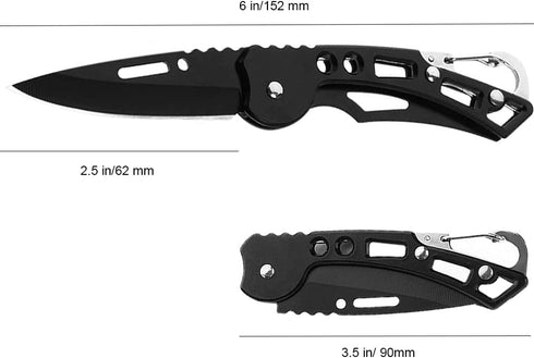 4 Pack Self-Defense Folding Knife With Key Ring Easy To Everyday Carry, Outdoor Survival Stainless Steel Pocket Knife (Black) by WWZJ