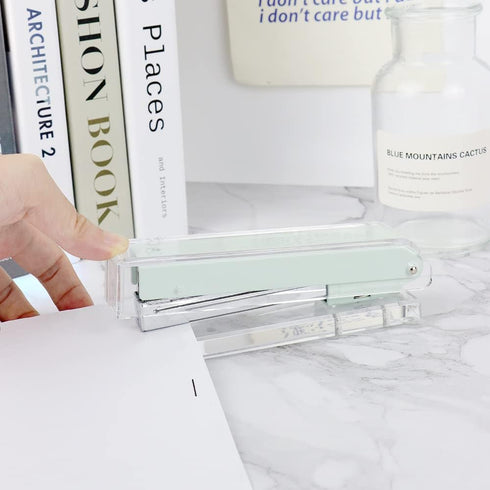 Mint Green Desk Stapler, Large Capacity Non-Slip Clear Acrylic Body, No-Jam Desktop Stapling Tools for Office Home