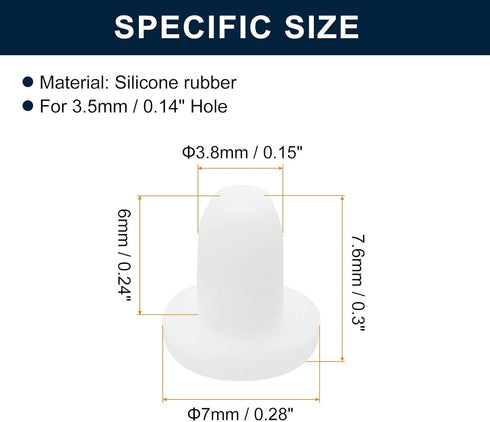 uxcell 32 Pieces White Rubber Stopper for 3.5mm/0.14" Hole, 3.8mm Plug Holes