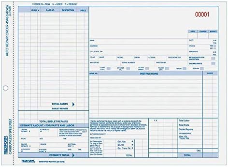 Rediform Auto Repair Polypack, Carbonless, 3 Part, 50 Forms, 8.5 x 11 inches