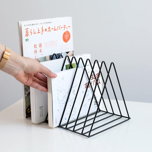 Sooyee Black Magazine Holder, 9 Slot Desktop File Sorter Organizer, Triangle Bookshelf Decor for Home Office