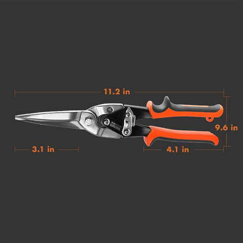 Finder 12" Aviation Snips, Long Straight Cut Tin Snips with CR-V Blade & Comfortable Grip for Metal Cutting